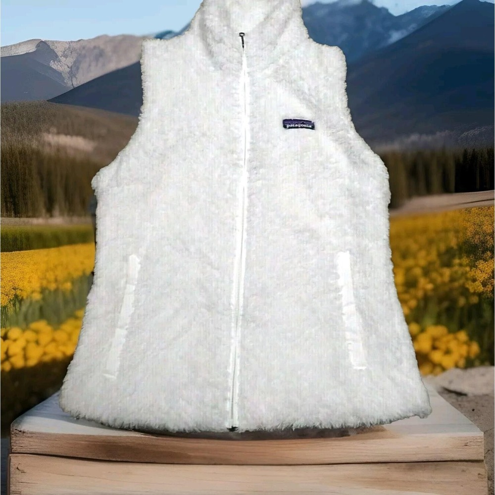 Patagonia Los Gatos Fleece Vest Womens‎ Small White Excellent Full Zip High Pile
